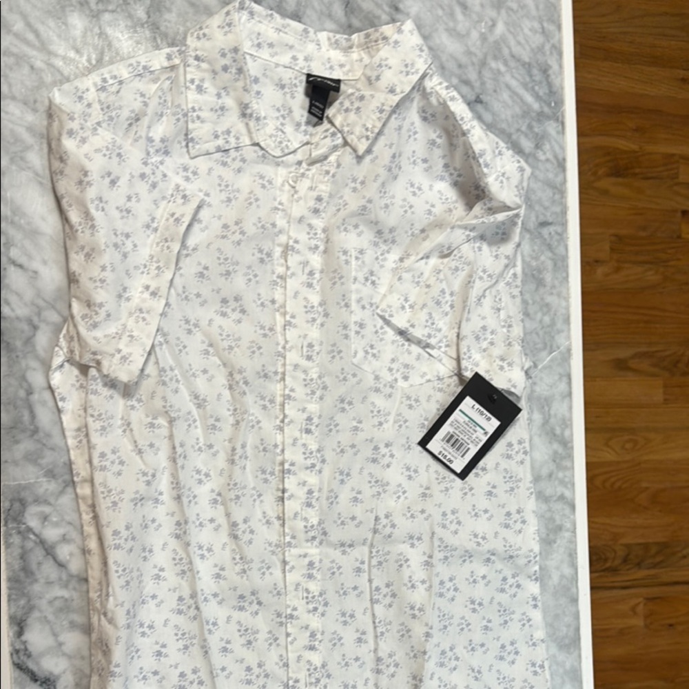 art class White and Blue Floral Button Down Shirt